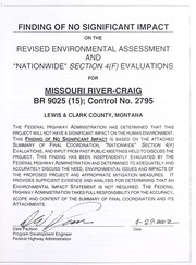 Cover of: Finding of no significant impact on the revised environmental assessment and "nationwide" section 4(f) evaluations for Missouri River - Craig: BR 9025(15); Control No. 2795, Lewis and Clark County, Montana