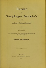 Herder als Vorg©Þnger Darwin's und der modernen Naturphilosohie by Friedrich von B©Þrenbach