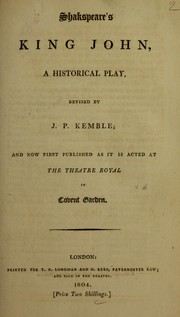 Cover of: Shakspeare's King John: a historical play