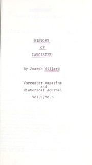 Cover of: History of Worcester County: history of Lancaster