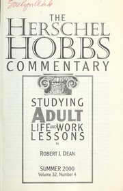 Cover of: The Herschel Hobbs Commentary: Studying Adult Life and Work Lessons (Summer 2000, Volume 32, Number 4)