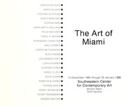 Cover of: The Art of Miami: 14 December 1985 through 26 January 1986, Southeastern Center for Contemporary Art, Winston-Salem, North Carolina.