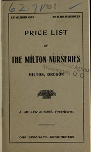 Cover of: Price list of the Milton Nurseries | Milton Nurseries