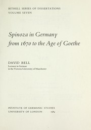 Cover of: Spinoza in Germany from 1670 to the age of Goethe by Bell, David Ph.D.