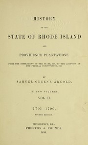 Cover of: History of the state of Rhode Island and Providence plantations by Samuel Greene Arnold