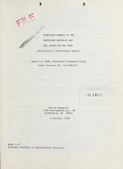 Cover of: Hurricane damage in the Dominican Republic and the impact on the poor (particularly nutritional impact): report to USDA, Nutrition Economics Group