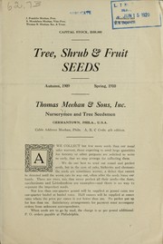 Cover of: Tree, shrub & fruit seeds: autumn, 1909-spring 1910
