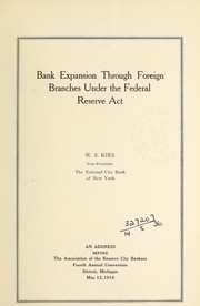 Cover of: Bank expansion through foreign branches under the Federal Reserve Act.