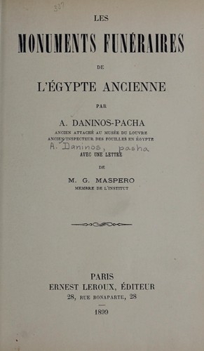 Les Monuments Fune Raires De L'Egypte Ancienne By Daninos, A. Pasha ...