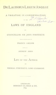 Cover of: De laudibus legum Angliae by Fortescue, John Sir