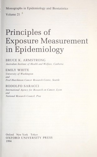 Principles Of Exposure Measurement In Epidemiology 1994