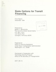 Cover of: State options for transit financing