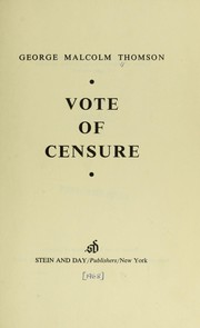 Cover of: Vote of censure