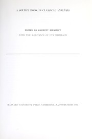 Cover of: A source book in classical analysis.