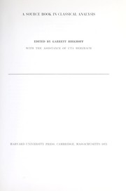 Cover of: A source book in classical analysis. by Garrett Birkhoff