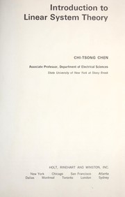 Cover of: Introduction to linear system theory. by Chi-Tsong Chen