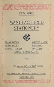 Cover of: Catalogue of manufactured stationery ... by W.J. Gage and Company