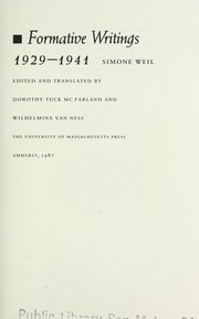 Cover of: Formative writings, 1929-1941 by Simone Weil