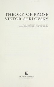 Cover of: Theory of prose