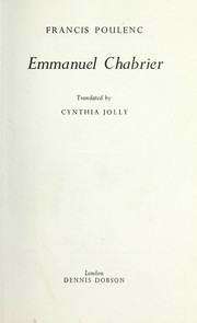 Cover of: Emmanuel Chabrier