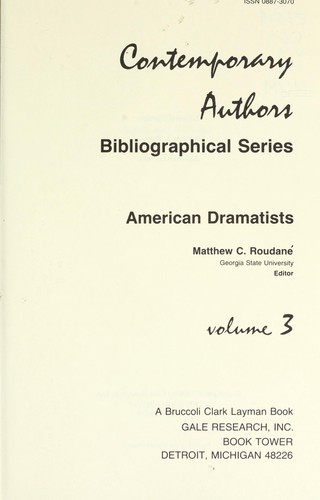 Contemporary Authors Bibliographical Series by Matthew C. Roudanbe