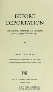 Cover of: Before deportation : letters from a mother to her daughters, January 1939-December 1942 by 