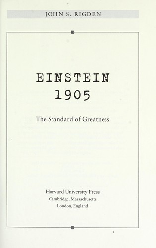 Cover of Einstein 1905: The Standard of Greatness