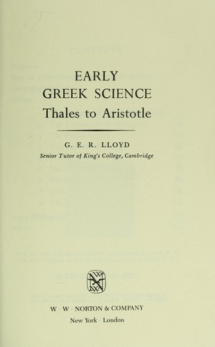 Early Greek Science: Thales to Aristotle by Lloyd, G. E. R.