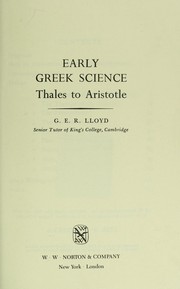 Cover of: Early Greek science: Thales to Aristotle