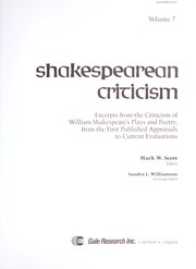 Cover of: Vol 7 Shakespearean Criticism: Excerpts from the Criticism of William Shakespeare's Plays and Poetry, from the First Published Appraisals to Current Evalu (Shakespearean Criticism (Gale Res))