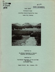 Cover of: Final report: biological study : acid-mine control-feasibility study, Cooke City, Montana