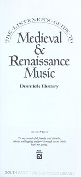 Cover of: The listener's guide to medieval & Renaissance music by Derrick Henry
