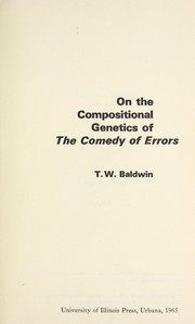 Cover of: On the compositional genetics of The comedy of errors