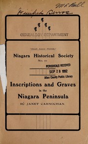 Cover of: Inscriptions and graves in the Niagara Peninsula by Janet Carnochan
