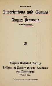 Cover of: Inscriptions and graves in the Niagara Peninsula