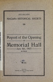 Cover of: Report of the opening of Memorial Hall, June 4th, 1907.