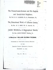 Cover of: Addresses at the sixth annual meeting of the Lebanon County Historical Society, December 15, 1903