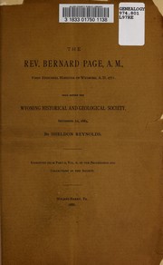Cover of: The Rev. Bernard Page, A.M., first Episcopal minister of Wyoming, A.D. 1771 | Sheldon Reynolds