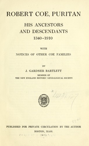 Robert Coe, puritan by Bartlett, J. Gardner | Open Library