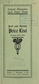 Cover of: Fall and spring price list 1917-1918 by Island Nurseries and Fruit Farm