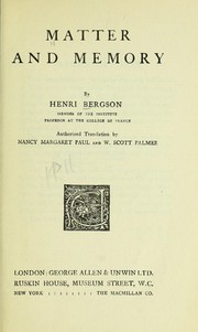Cover of: Matter and memory by Henri Bergson