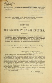 Cover of: Motor-propelled and horse-drawn vehicles, Department of Agriculture by David Franklin Houston, David Franklin Houston