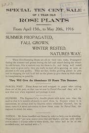 Cover of: Special ten cent sale of 1 year old rose plants: from April 15th, to May 20th, 1916