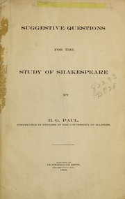 Cover of: Suggestive questions for the study of Shakespeare