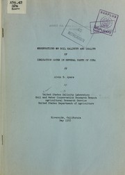 Cover of: Observations on soil salinity and quality of irrigation water in several parts of Cuba