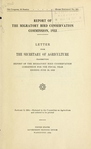 Cover of: Report of the Migratory Bird Conservation Commission, 1933 by United States. Department of Agriculture. Office of the Secretary, United States. Department of Agriculture. Office of the Secretary