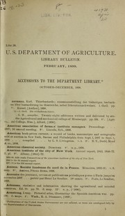 Cover of: Accessions to the Department Library: October-December, 1898