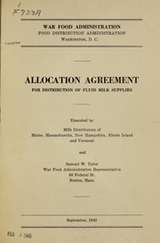 Cover of: Allocation agreement for distribution of fluid milk supplies