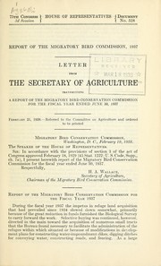 Cover of: Report of the Migratory Bird Commission, 1937: letter from the Secretary of Agriculture transmitting a report of the Migratory Bird Conservation Commission for the fiscal year ended June 30, 1937