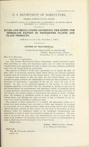 Cover of: Rules and regulations governing the entry for immediate export of prohibited plants and plant products (Effective on and after December 1, 1917)